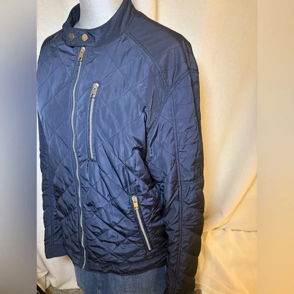 H&M Navy Quilted Lightweight Hiking Jacket Zip Front Utility Coat Sz Medium - Picture 3 of 10